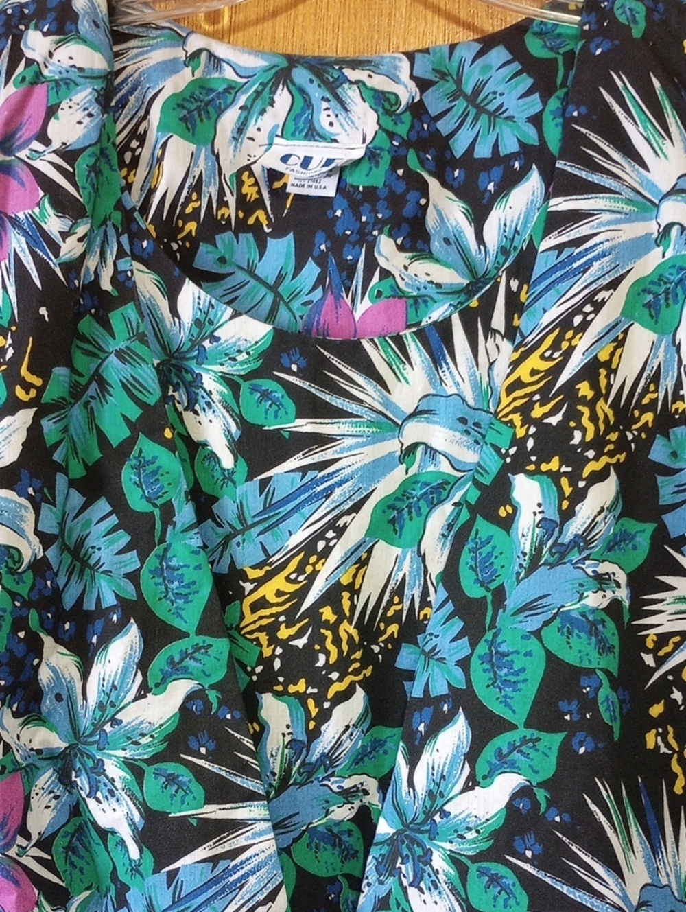 Cue Fashions Floral Vtg Cotton Plus Size Dress. Black Green Blue Yellow White